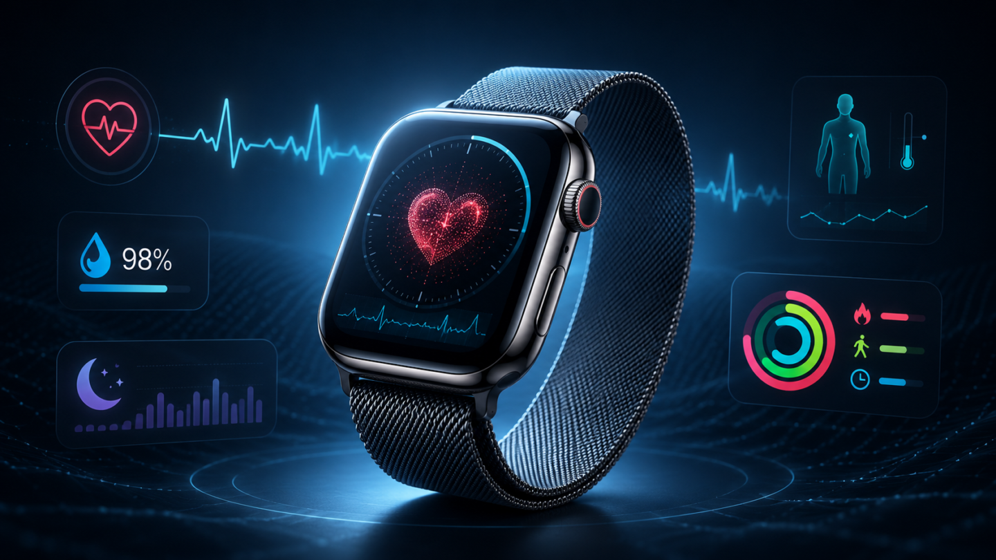 Reloj donde indica varias mediciones de salud