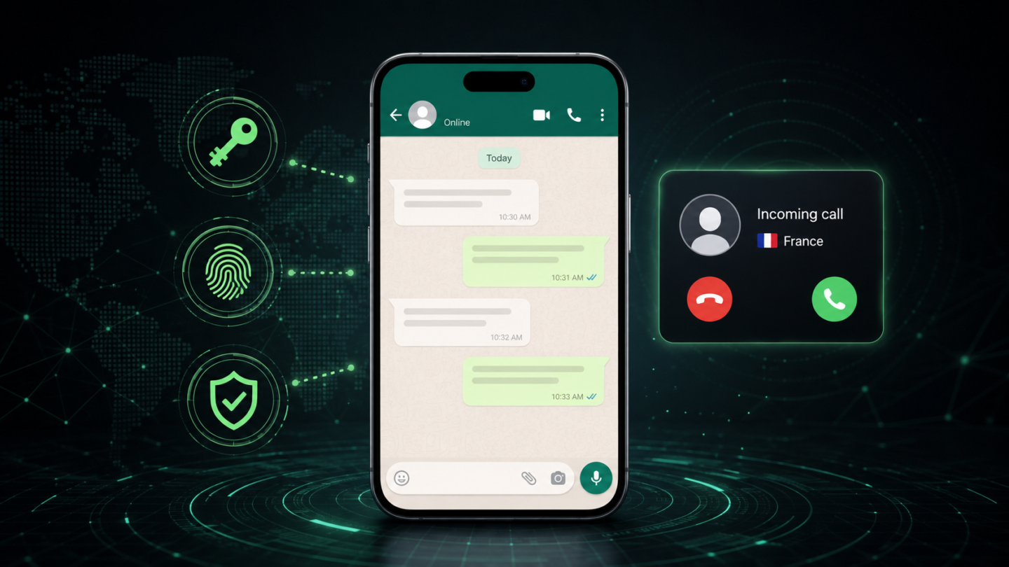 WhatsApp mostrando opciones de contraseña, passkeys y seguridad ante llamadas desconocidas