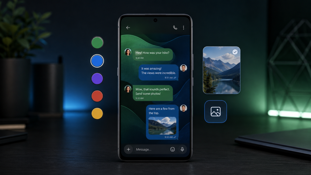 Teléfono Android con una conversación personalizada mediante colores y un fondo
