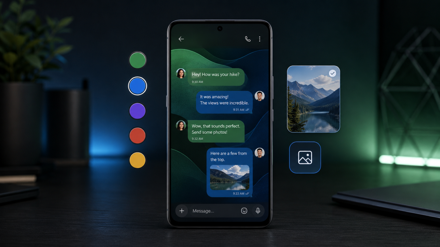 Teléfono Android con una conversación personalizada mediante colores y un fondo