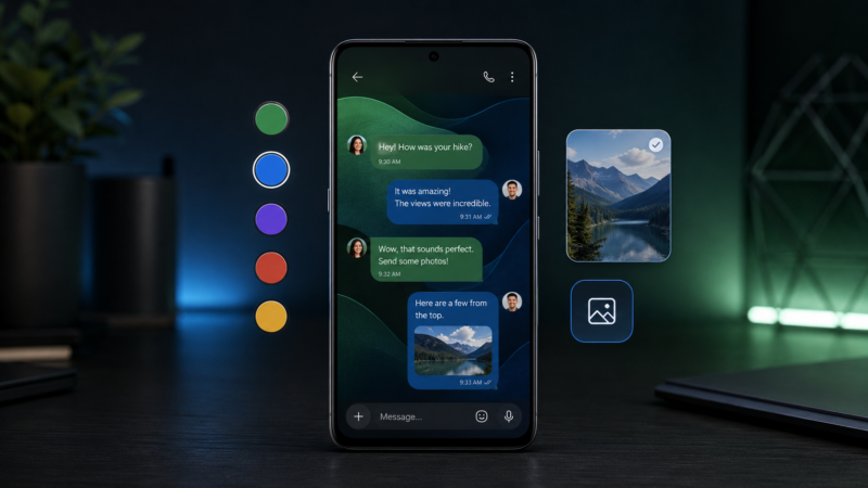 Teléfono Android con una conversación personalizada mediante colores y un fondo