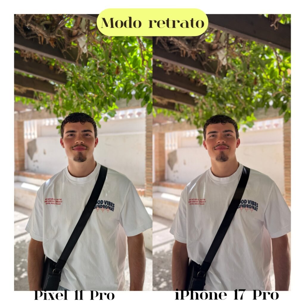 Comparativa de modo retrato entre Pixel 11 Pro y iPhone 17 Pro