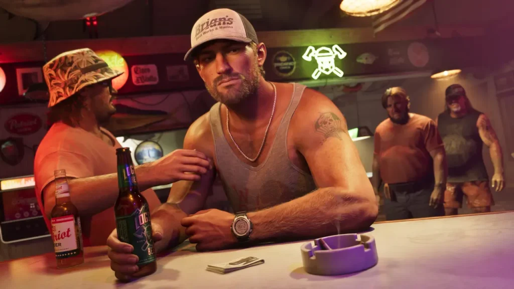 Jason Duval en el interior de un bar de Leonida en GTA VI