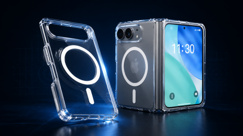 Dos fundas transparente en el centra para móvil plegable de iPhone