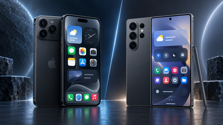 Un iPhone con iOS frente a un Samsung Galaxy con One UI