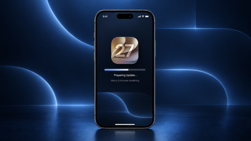 Un iPhone mostrando la pantalla de actualización a iOS 27