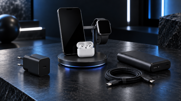Conjunto de cargador, base magnética, cable y batería para dispositivos Apple