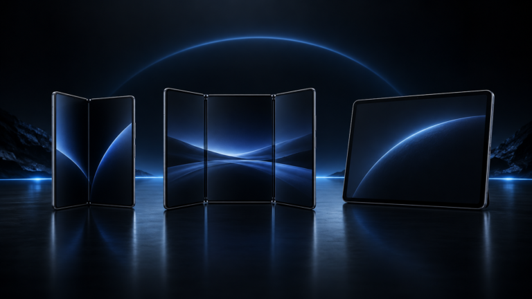Comparación entre un móvil plegable, un triple plegable y una tablet