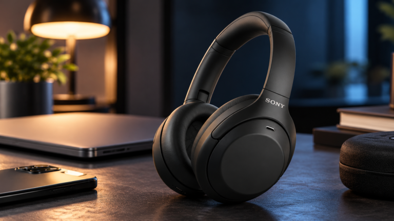 Sony WH-1000XM4C plegados junto a su bolsa de transporte