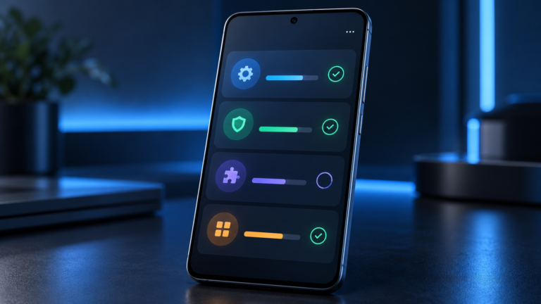 Móvil Android mostrando los apartados de versión, parche de seguridad y actualización de Google Play