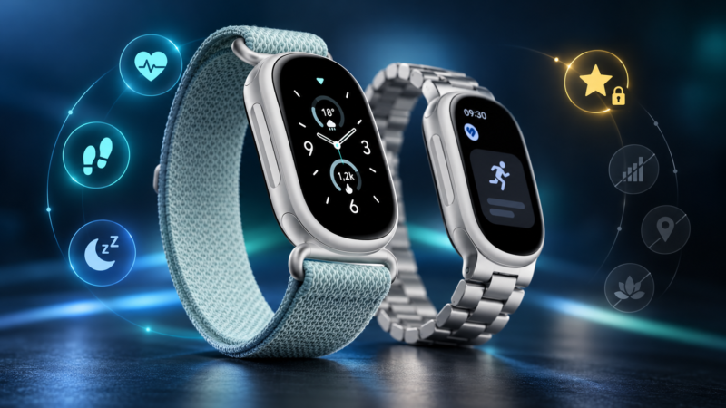 Google Fitbit Edge mostrando sus métricas de salud y actividad
