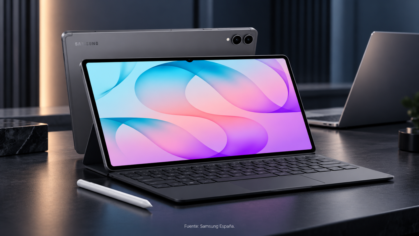 Galaxy Tab S12 Ultra con S Pen y teclado junto a un portátil